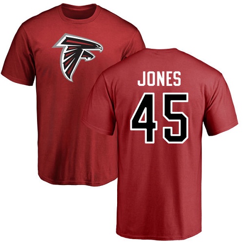 Atlanta Falcons Men Red Deion Jones Name And Number Logo NFL Football #45 T Shirt->atlanta falcons->NFL Jersey